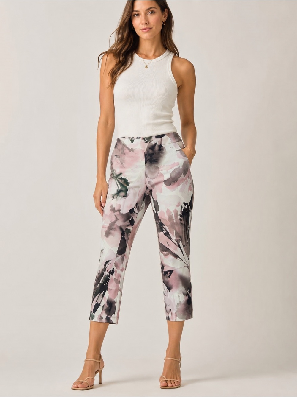 IL LANIFICIO Floral Capri Pants Women Size 4 Italian Stretch Cropped